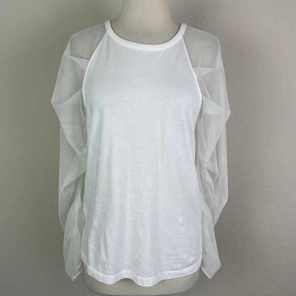 See by Chloe White Sheer Sleeve Mixed Media Knit Top Small - Picture 2 of 7